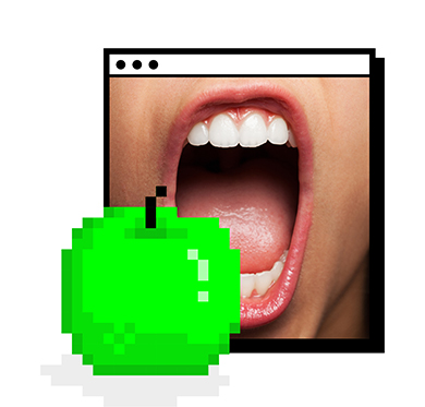 Vorschaubild Agenturleistungen Pixel-Apfel vor offenem Mund