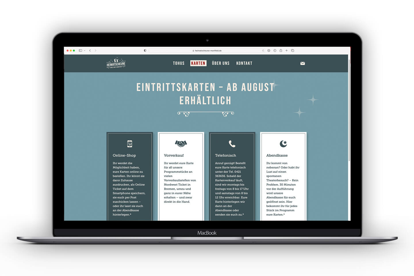 BFGA Werbeagentur Bremen | Heimatscheune Martfeld Mockup Webdesign Ticket-Seite